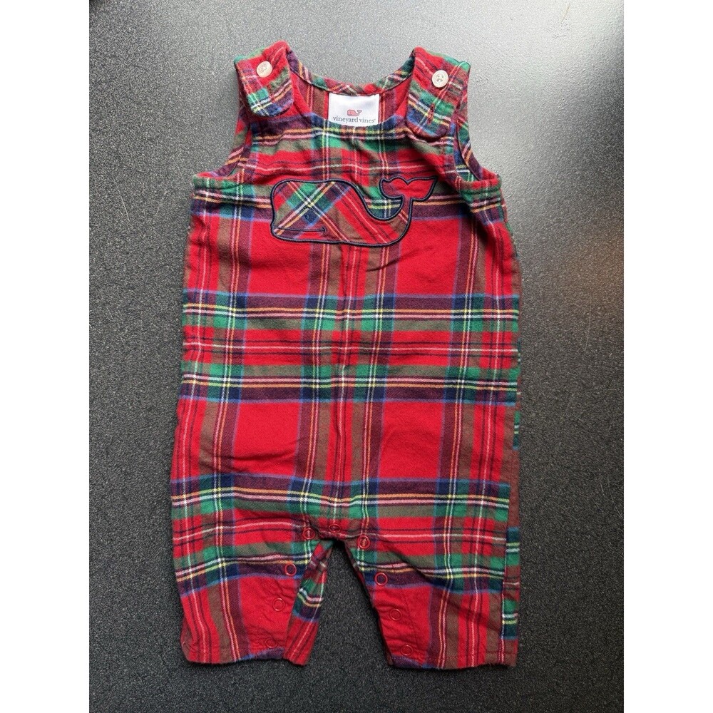 Vineyard Vines Tartan Plaid Flannel Overalls Baby 0-3 Months Holidays Christmas